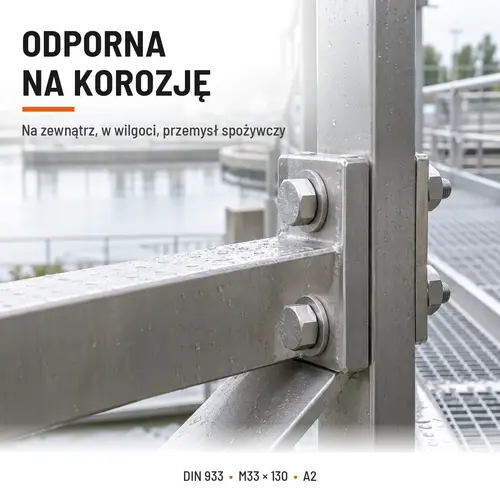 ŚRUBA SZEŚCIOKĄTNA DIN 933 M33X130 STAL NIERDZEWNA A2