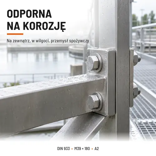 ŚRUBA SZEŚCIOKĄTNA DIN 933 M39X180 STAL NIERDZEWNA A2