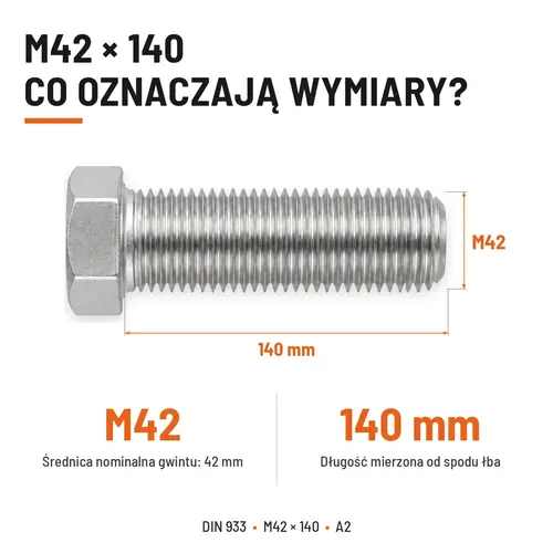 Śruba sześciokątna DIN 933 M42x140 pełny gwint A2 nierdzewna