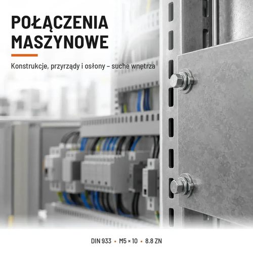 Śruba sześciokątna DIN 933 M5x10 pełny gwint 8.8 ocynkowana
