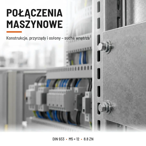 Śruba sześciokątna DIN 933 M5x12 pełny gwint 8.8 ocynkowana