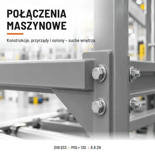 Śruba sześciokątna DIN 933 M10x130 pełny gwint 8.8 ocynkowana