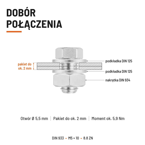 Śruba sześciokątna DIN 933 M5x10 pełny gwint 8.8 ocynkowana