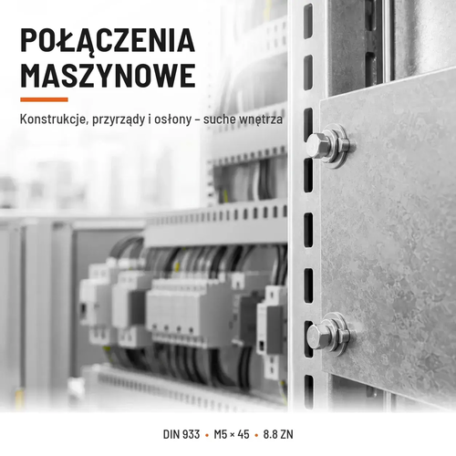 Śruba sześciokątna DIN 933 M5x45 pełny gwint 8.8 ocynkowana