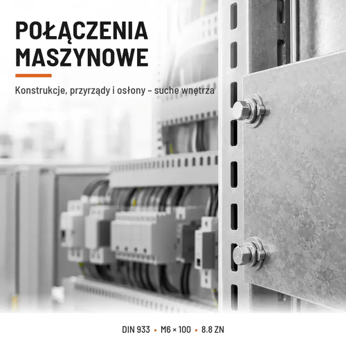 Śruba sześciokątna DIN 933 M6x100 pełny gwint 8.8 ocynkowana