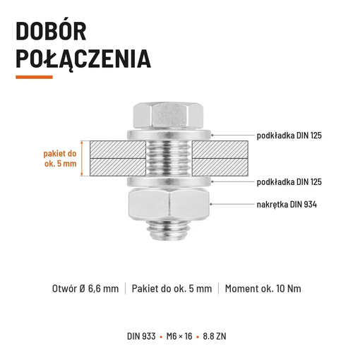 Śruba sześciokątna DIN 933 M6x16 pełny gwint 8.8 ocynkowana