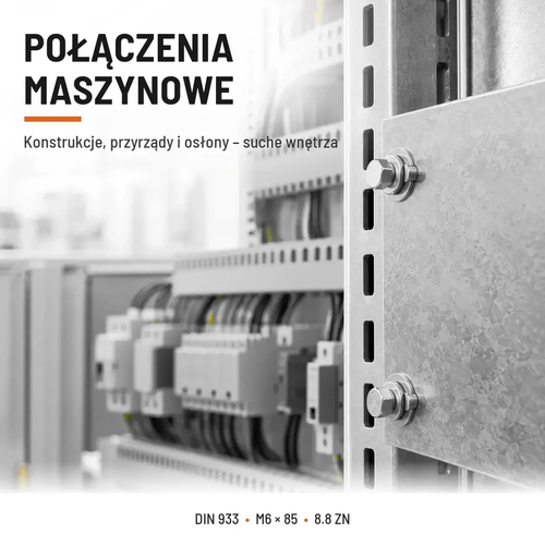 Śruba sześciokątna DIN 933 M6x85 pełny gwint 8.8 ocynkowana