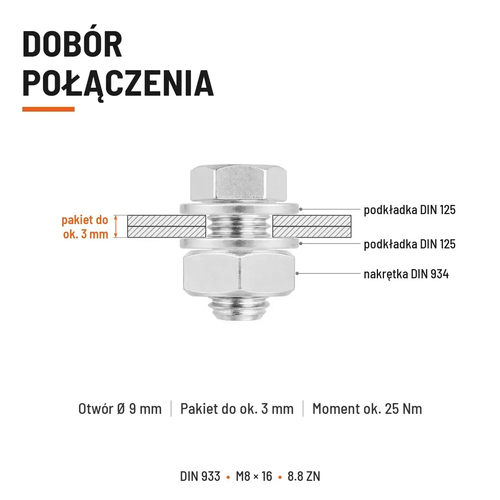 Śruba sześciokątna DIN 933 M8x16 pełny gwint 8.8 ocynkowana