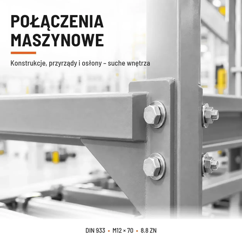 Śruba sześciokątna DIN 933 M12x70 pełny gwint 8.8 ocynkowana