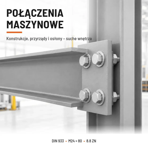 Śruba sześciokątna DIN 933 M24x80 pełny gwint 8.8 ocynkowana