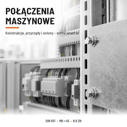 ŚRUBA SZEŚCIOKĄTNA DIN 931 M6x45 KLASA 8.8 OCYNK GALWANICZNY