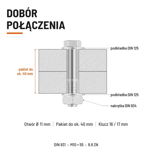 ŚRUBA SZEŚCIOKĄTNA DIN 931 M10x55 KLASA 8.8 OCYNK GALWANICZNY