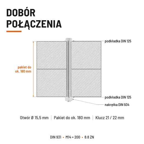 ŚRUBA SZEŚCIOKĄTNA DIN 931 M14x200 KLASA 8.8 OCYNK GALWANICZNY