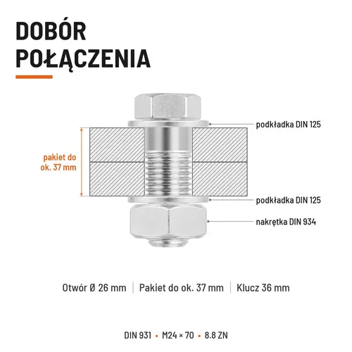 ŚRUBA SZEŚCIOKĄTNA DIN 931 M24x70 KLASA 8.8 OCYNK GALWANICZNY