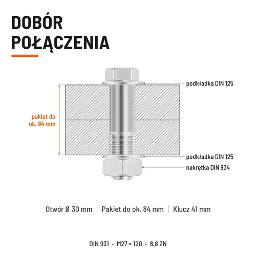 ŚRUBA SZEŚCIOKĄTNA DIN 931 M27x120 KLASA 8.8 OCYNK GALWANICZNY