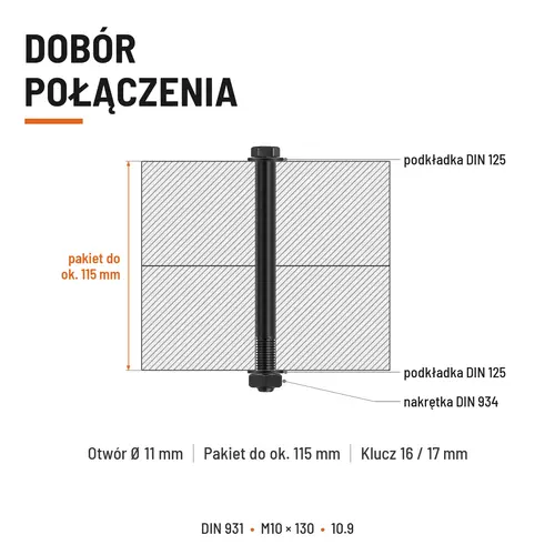 ŚRUBA DIN 931 M10x130 10,9 BEZ POKRYCIA