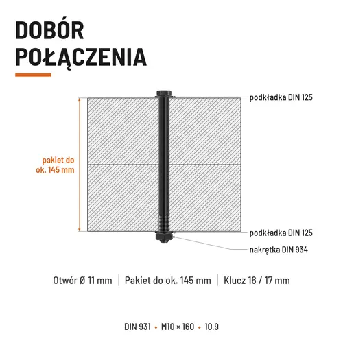 ŚRUBA DIN 931 M10x160 10,9 BEZ POKRYCIA