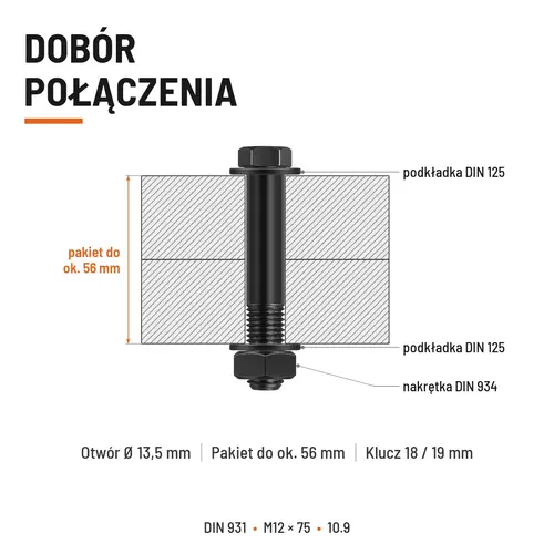 ŚRUBA DIN 931 M12x75 10,9 BEZ POKRYCIA