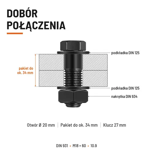 ŚRUBA DIN 931 M18x60 10,9 BEZ POKRYCIA