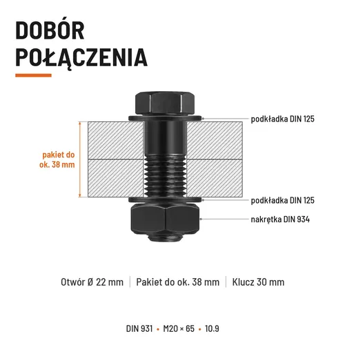 ŚRUBA DIN 931 M20x65 10,9 BEZ POKRYCIA