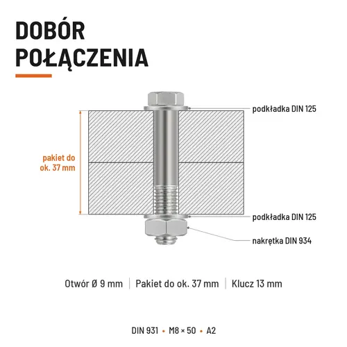 ŚRUBA SZEŚCIOKĄTNA DIN 931 M8x50 A2
