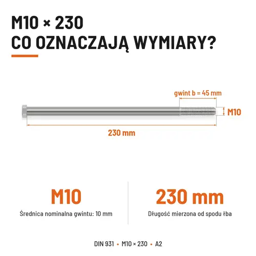 ŚRUBA DIN 931 M10x230 A2