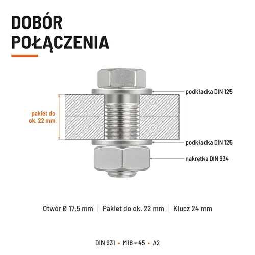 ŚRUBA SZEŚCIOKĄTNA DIN 931 M16x45 A2