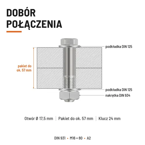 ŚRUBA SZEŚCIOKĄTNA DIN 931 M16x80 A2