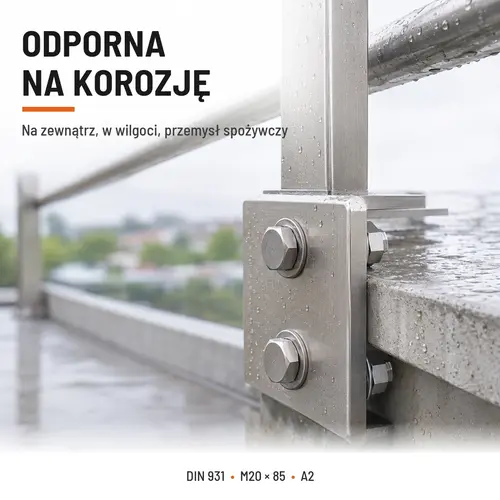 ŚRUBA SZEŚCIOKĄTNA DIN 931 M20x85 A2
