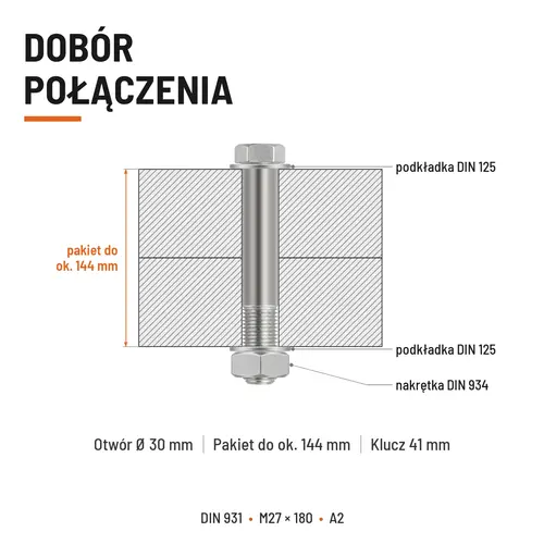 ŚRUBA SZEŚCIOKĄTNA DIN 931 M27x180 A2