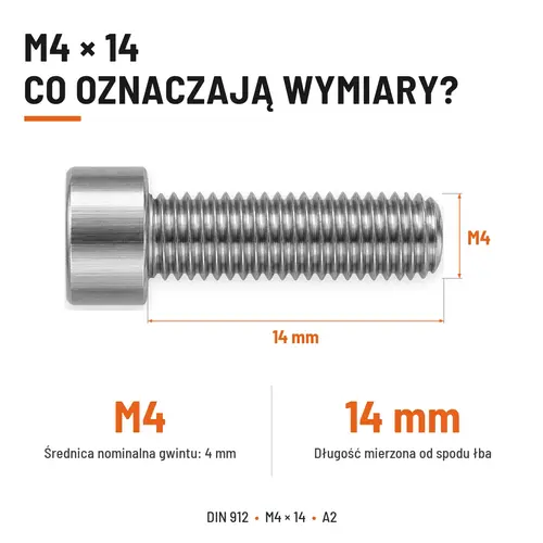 ŚRUBA IMBUSOWA Z PEŁNYM GWINTEM DIN 912 M4X14 A2