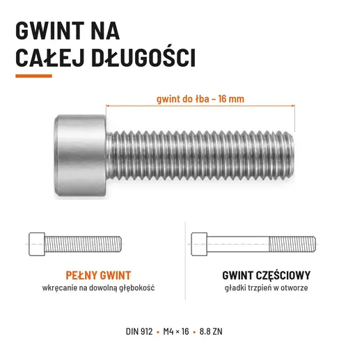 ŚRUBA IMBUSOWA DIN 912 M4X16 KLASA 8.8 OCYNK GALWANICZNY