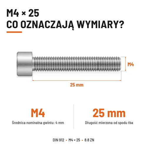 ŚRUBA IMBUSOWA DIN 912 M4X25 KLASA 8.8 OCYNK GALWANICZNY