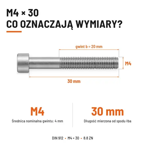 ŚRUBA IMBUSOWA DIN 912 M4X30 KLASA 8.8 OCYNK GALWANICZNY