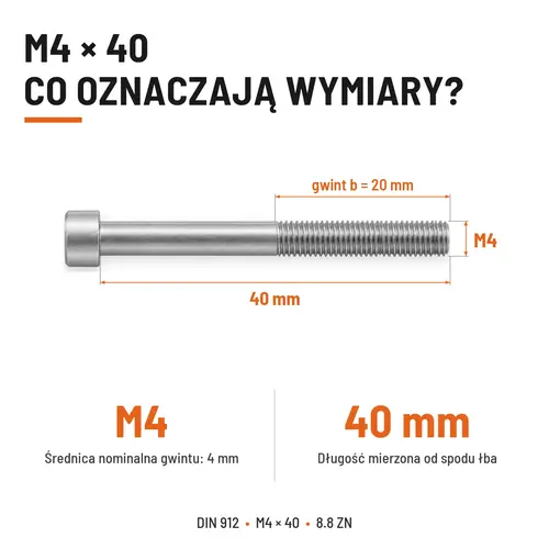 ŚRUBA IMBUSOWA DIN 912 M4X40 KLASA 8.8 OCYNK GALWANICZNY