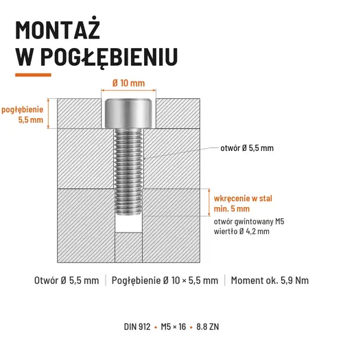 ŚRUBA IMBUSOWA DIN 912 M5X16 KLASA 8.8 OCYNK GALWANICZNY