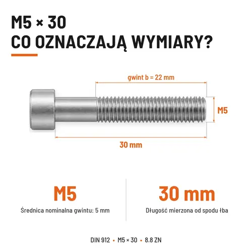 ŚRUBA IMBUSOWA DIN 912 M5X30 KLASA 8.8 OCYNK GALWANICZNY