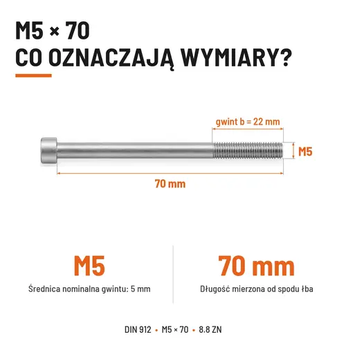 ŚRUBA IMBUSOWA DIN 912 M5X70 KLASA 8.8 OCYNK GALWANICZNY