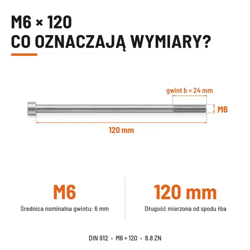 ŚRUBA IMBUSOWA DIN 912 M6X120 KLASA 8.8 OCYNK GALWANICZNY