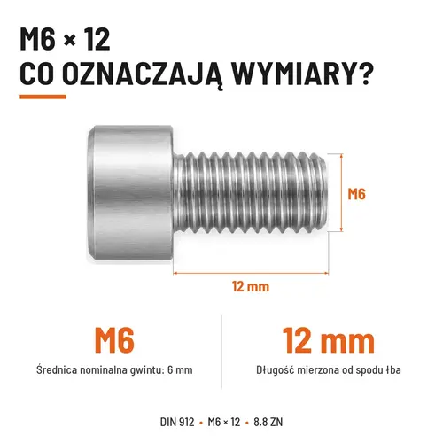 ŚRUBA IMBUSOWA DIN 912 M6X12 KLASA 8.8 OCYNK GALWANICZNY