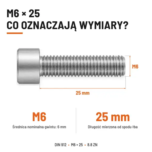 ŚRUBA IMBUSOWA DIN 912 M6X25 KLASA 8.8 OCYNK GALWANICZNY