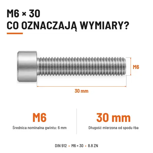 ŚRUBA IMBUSOWA DIN 912 M6X30 KLASA 8.8 OCYNK GALWANICZNY