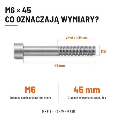 ŚRUBA IMBUSOWA DIN 912 M6X45 KLASA 8.8 OCYNK GALWANICZNY