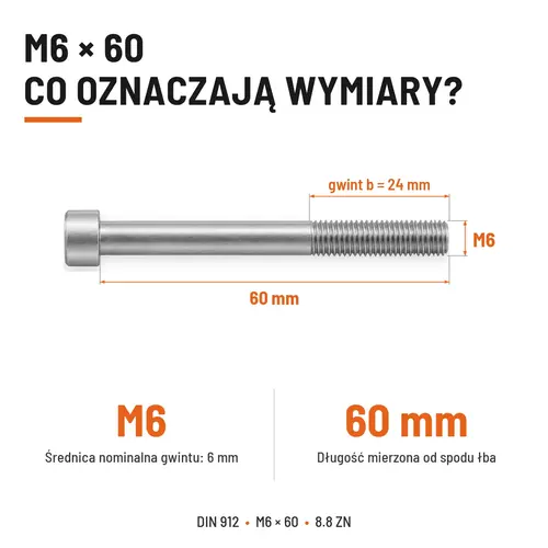 ŚRUBA IMBUSOWA DIN 912 M6X60 KLASA 8.8 OCYNK GALWANICZNY