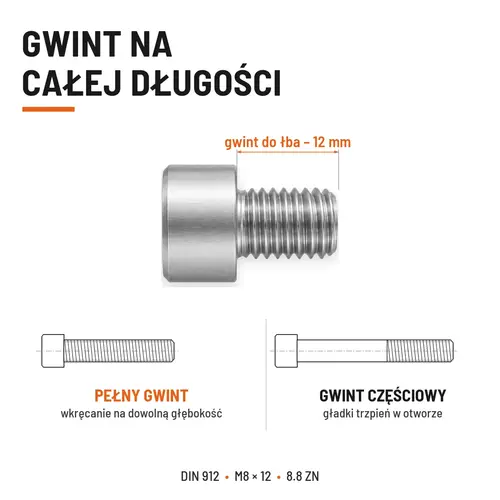 ŚRUBA IMBUSOWA DIN 912 M8X12 KLASA 8.8 OCYNK GALWANICZNY