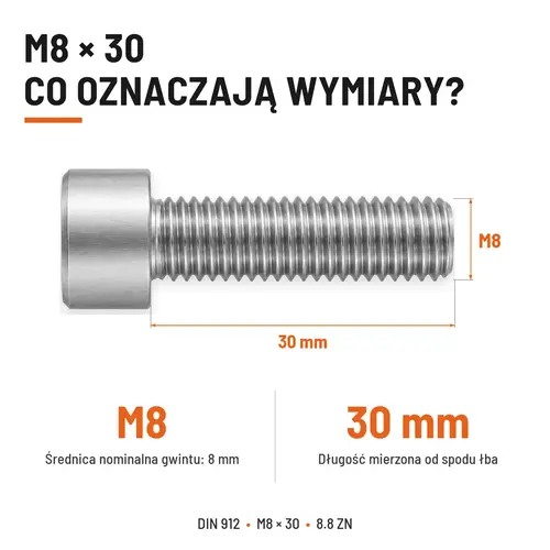 ŚRUBA IMBUSOWA DIN 912 M8X30 KLASA 8.8 OCYNK GALWANICZNY