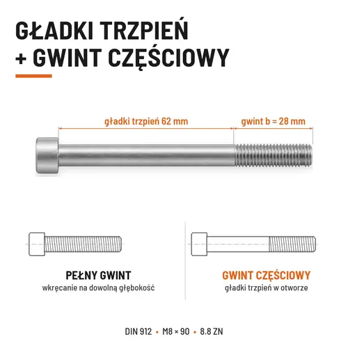 ŚRUBA IMBUSOWA DIN 912 M8X90 KLASA 8.8 OCYNK GALWANICZNY