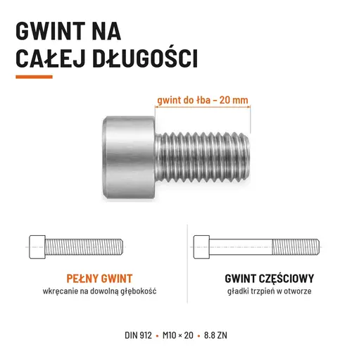 ŚRUBA IMBUSOWA DIN 912 M10X20 KLASA 8.8 OCYNK GALWANICZNY
