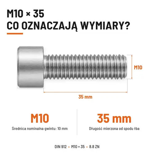 ŚRUBA IMBUSOWA DIN 912 M10X35 KLASA 8.8 OCYNK GALWANICZNY
