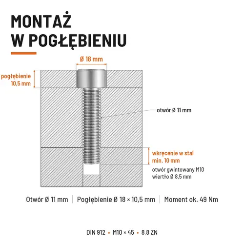 ŚRUBA IMBUSOWA DIN 912 M10X45 KLASA 8.8 OCYNK GALWANICZNY